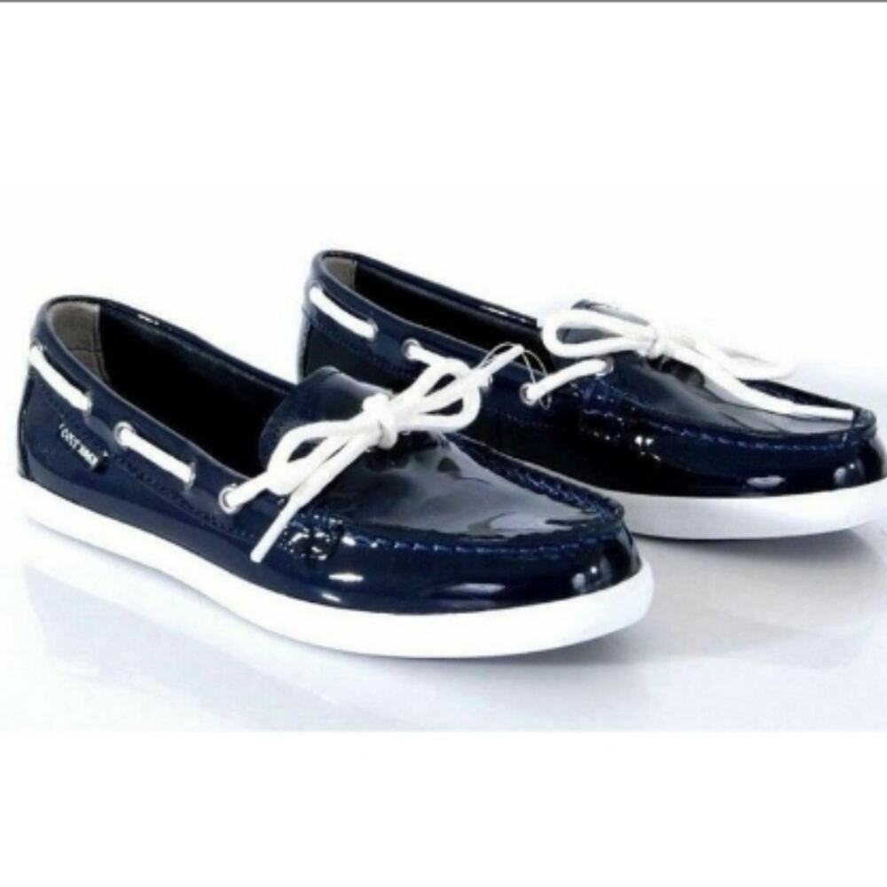 Cole Haan navy patent leather Nantucket Camp moccasin loafers boat deck shoes 7